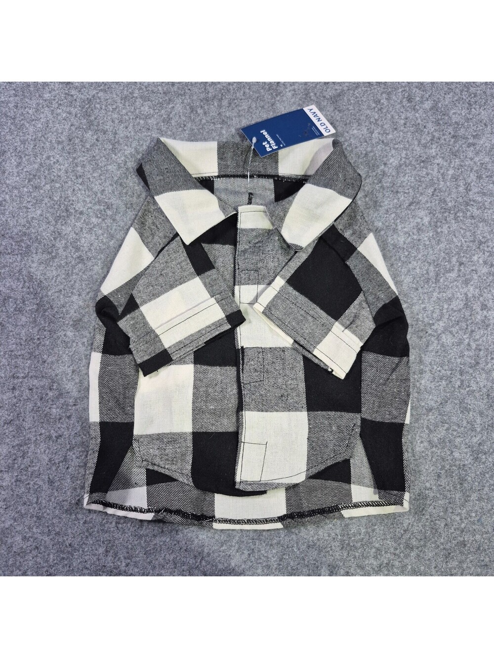 New Old Navy Pet Flannel Black & White Checked Christmas Sz Med Cute Puppy